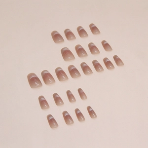 24 Unghie Finte Coffin Cat Eye con Sfumatura Ombre Rosa e Nude Effetto Magnetico