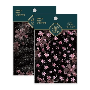 Self-adhesive 5D ultra-thin nail art stickers with pink cherry blossom and starry sky design