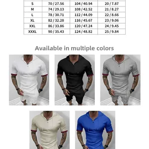 Size chart for men hooded waffle knit shorts set with measurements from S to XXXL
