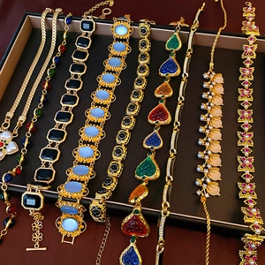 Vintage Franse Paleisstijl Ketting Oorbellen Sieraden Legering Kunstparel Kristal Bloem 925 Sterling Zilveren Oorknopje Voor Vrouwen