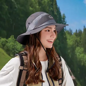 Wide Brim Sun Protection Bucket Hat Mesh Breathable Outdoor Hiking Fishing Safari Cap With Adjustable Chin Strap Sport