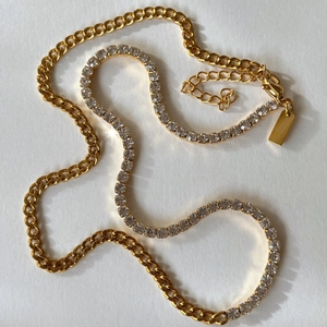 Spliced Cuban And Tennis Chain Necklace Bracelet Stainless Steel 18K Gold Plated Zircon Inlaid Fashion Jewelry For Women