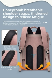 Detail of pink diaper bag with breathable honeycomb mesh straps and ergonomic back pad