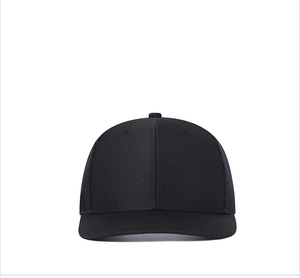 Close-up of black mesh truck driver hat showing breathable net and cotton fabric texture