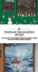 Détails d'autocollants statiques Père Noël et bonhomme de neige pour décoration vitrine