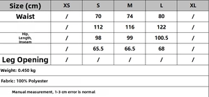 Size chart for women linen bomber jacket and pants set showing measurements in cm and polyester fabric