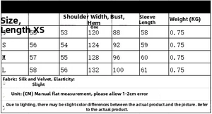 Detailed size chart for the women's casual hooded jacket with specific measurements in cm