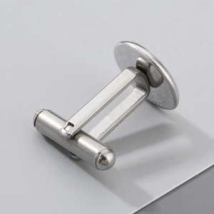 Single silver stainless steel cufflinks base with flat round tray for DIY jewelry making