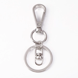 Bright silver metal lobster clasp keychain with dual rings and heavy duty swivel hook