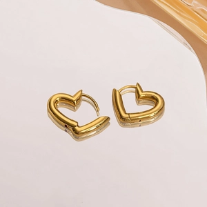 Minimalist 18k gold plated geometric heart hoop earrings with a polished mirror finish