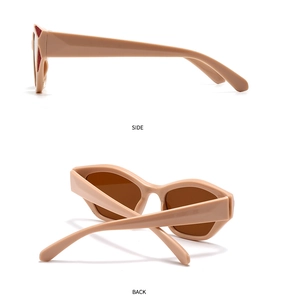 Side and back view of retro cat eye sunglasses with stylish beige frames and brown lenses