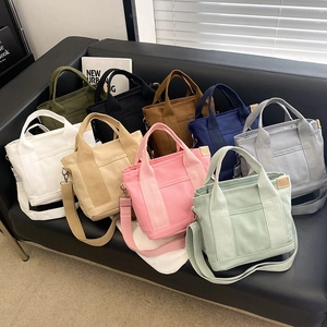 Small Canvas Tote Bag Simple Solid Color Handbag With Adjustable Shoulder Strap And Front Pocket For Women Casual Urban