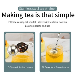 Detailed guide showing the usage steps of a stainless steel ball tea strainer