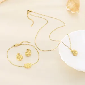 Nautilus Shell Pendant Necklace Bracelet And Earrings Stainless Steel Ocean Theme Jewelry Set For Women Fashion