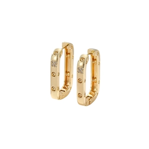 Sparkling gold rectangular hoop earrings with micro-set zircon crystals and metal dots