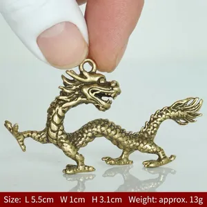 Pendentif dragon du zodiaque en laiton vintage, figurine faite main, finition antique