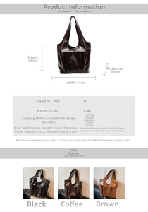 Detailed size specifications for large PU leather bucket bag with multiple pockets