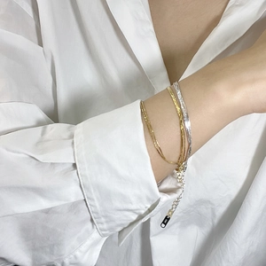 Minimalist S925 sterling silver multi-layered gold and silver stacked chain bracelet