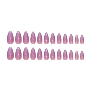 24 faux ongles en forme d'amande, violet clair nacré avec finition pailletée