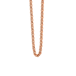 Close-up of 3mm rose gold polished stainless steel rolo chain necklace links