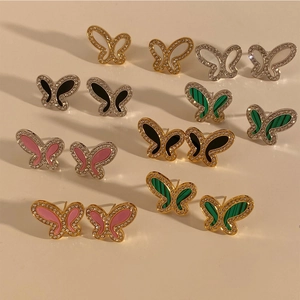 Boucles D'oreilles Papillon Acier Inoxydable Émail Coloré Zircone Bijoux Animaux Doux Pour Femmes