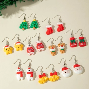 Boucles D'oreilles De Noël En Résine Avec Crochet Pour Femmes Père Noël Renne Bonhomme De Neige Arbre Bijoux