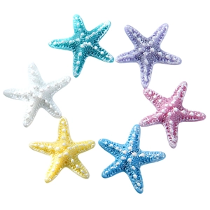 Six colorful resin starfish accessories in pastel shades for DIY crafts and hair clips