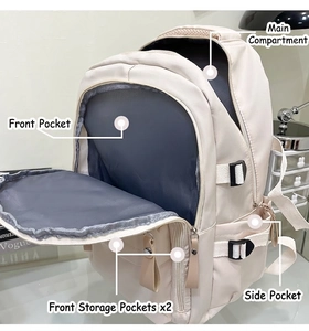 Large capacity cream white school backpack with multi-pocket storage for students