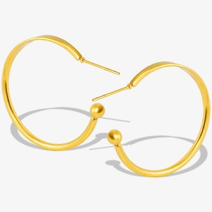 Fashion 304 Stainless Steel C-Shaped Hoop Earrings For Women Minimalist Gold Silver Plated Ball End Circle Jewelry