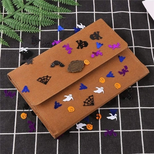 Brown faux suede Halloween wallet decorated with ghost bat sequins and vintage buckle