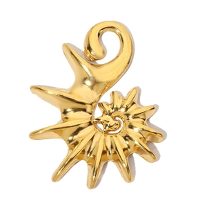 Detailed view of a golden conch spiral pendant made of polished stainless steel