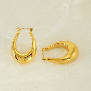 Minimalist 18K gold plated stainless steel U-shaped hoop earrings with polished finish