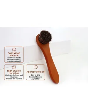 Long Handle Soft Bristle Shoe Brush Beech Wood Horse Hair Round Cleaning Brush For Leather Care Polishing Dusting