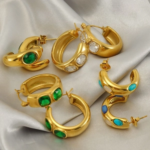 Detailed collection of vintage 18k gold plated hoop earrings with colorful gemstones