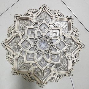 Mandala wooden wall lamp with multi-layer carving and warm LED light for yoga rooms
