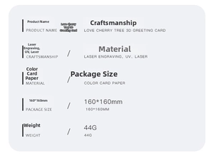 Detailed specifications of 3D cherry blossom greeting card with size and material info