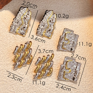 Two-tone mixed gold and silver pleated stainless steel earrings with hammer texture