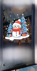Christmas snowman and tree window static stickers for festive storefront decoration