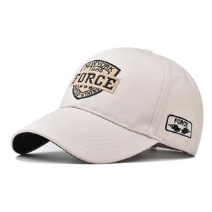 Beige cotton baseball cap with FORCE embroidery and vintage New York 1985 patch