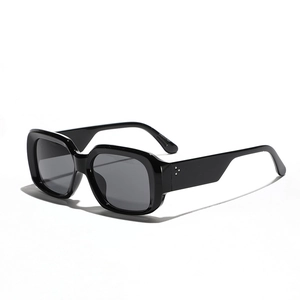 Classic retro square black sunglasses with dark gray lenses and triple stud details