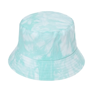 Detail eines mintgrün-weißen Tie-Dye Fischerhuts aus Baumwolle mit Twill-Struktur