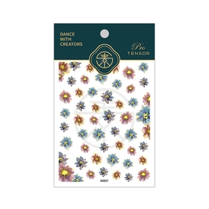 5D floral nail art stickers with purple flowers and gold outlines on KX057 model sheet
