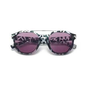 Oversized double bridge sunglasses with purple lenses and marble frame in high quality