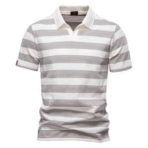 Polo À Rayures Pour Hommes Manches Courtes Mélange De Coton Revers Décontracté Été Respirant Haut En Tricot