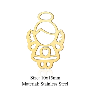 Detailed view of 10x15mm golden hollow angel charm made of durable stainless steel