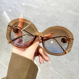 Retro Large Round Sunglasses Women PC Frame Metal Temples With Artificial Pearl Decor Elegant Ins Style Fashion Eyewear