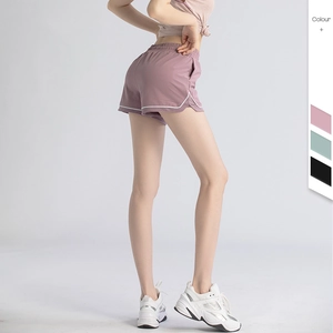 2-in-1 mauve running shorts for women with elastic waist and white contrast binding