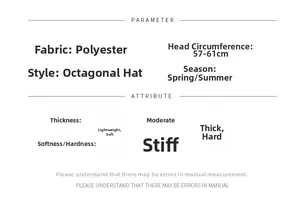 Size chart for summer newsboy cap showing polyester fabric and 57-61cm head circumference