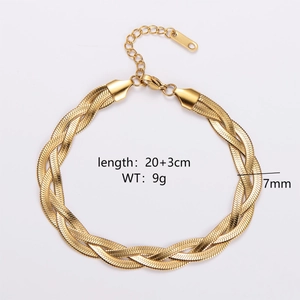 Detail view of golden braided steel chain showing size 20+3cm and width 7mm specs