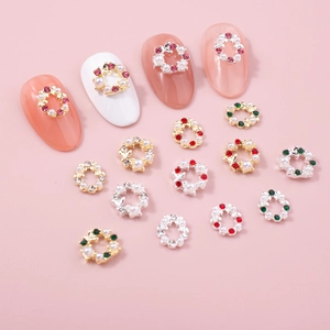 Bijoux D'Ongles Couronne De Noël Alliage Strass Künstliche Perle De Culture Creux Pour Manucure D'Hiver Décoration Festive Élégante